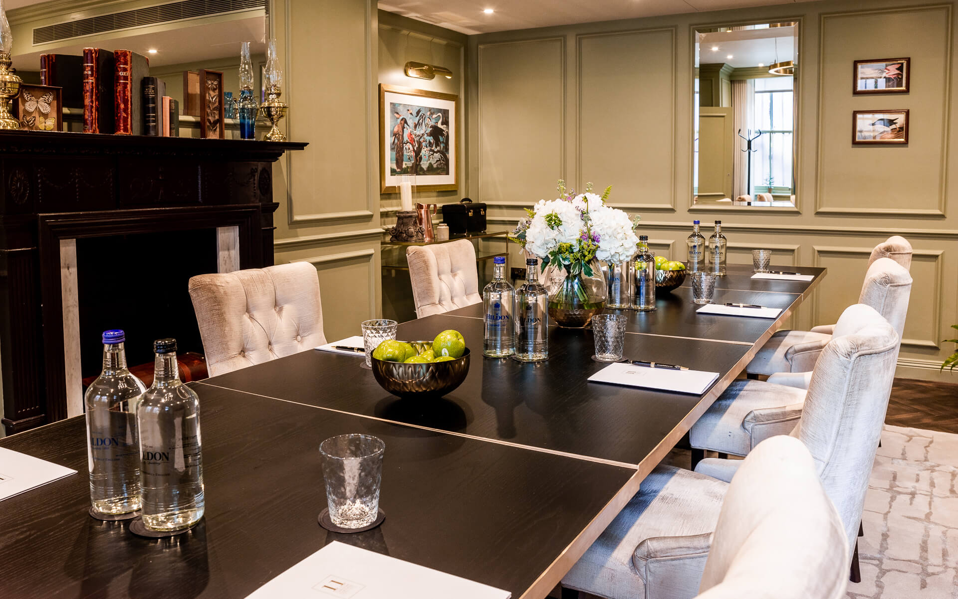 Side view of table inside Curio meeting room at 11 Cadogan Gardens