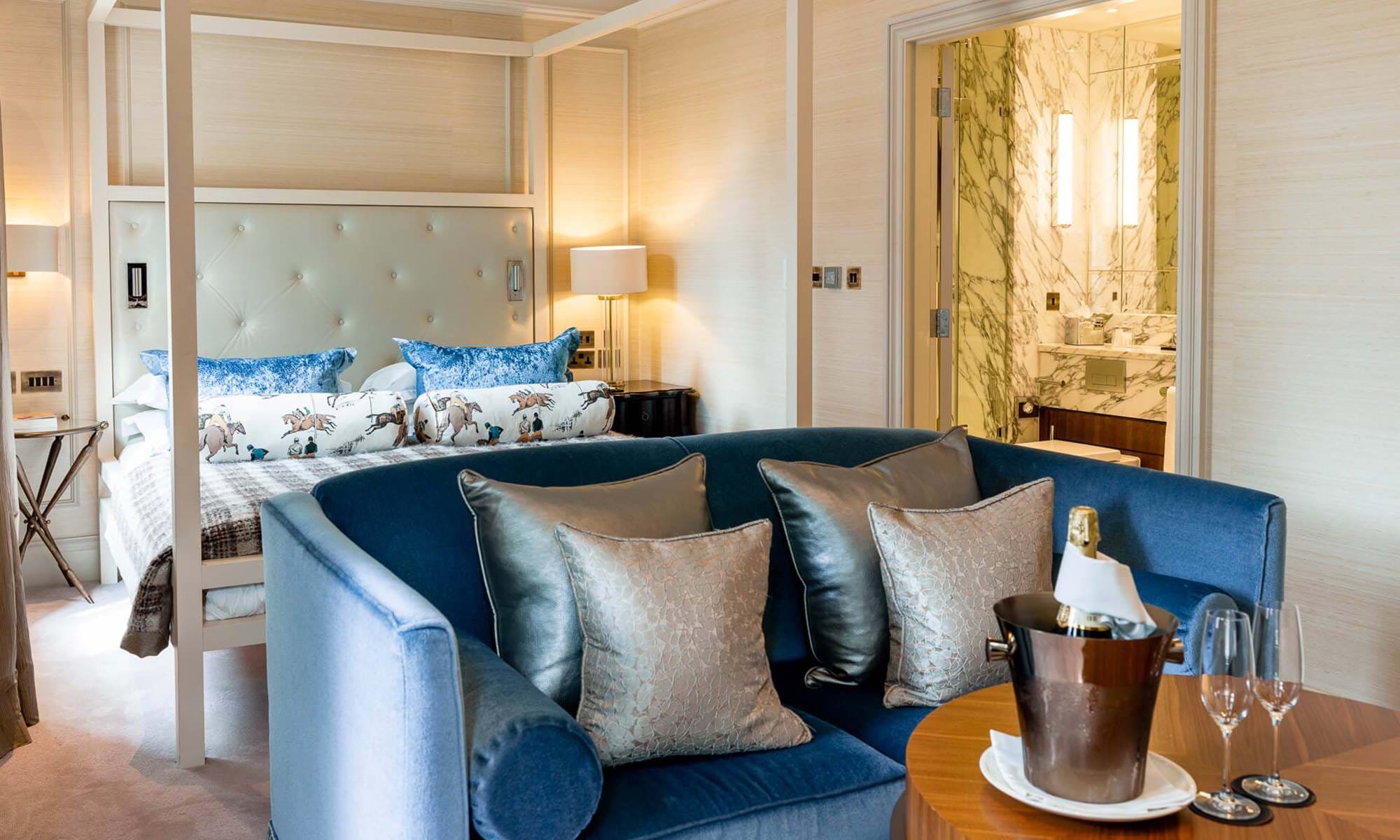 View of the couch and bed of the Junior Suite at 11 Cadogan Gardens