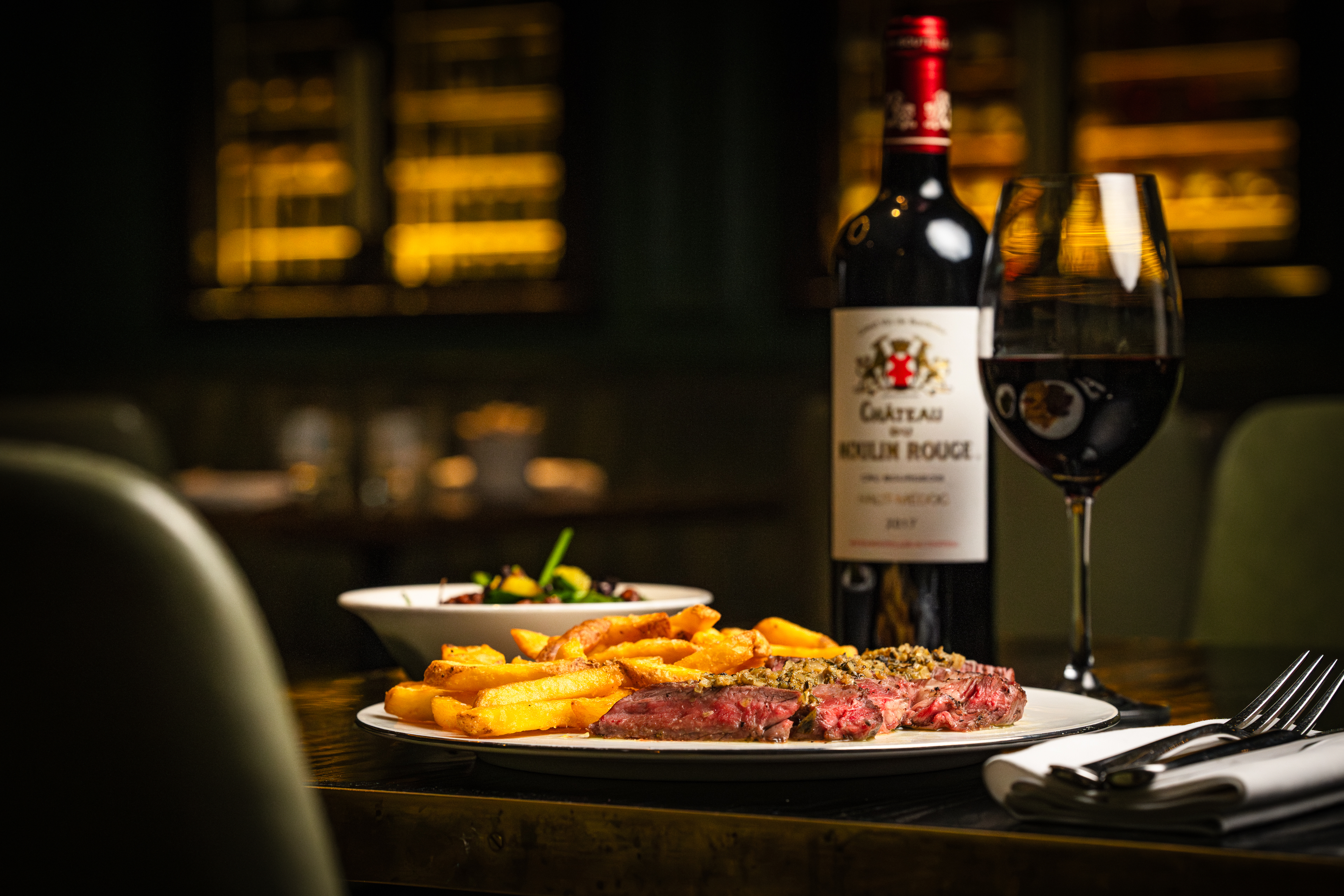 Steak served in a semi-private dining and event space in London within Hans' Bar & Grill