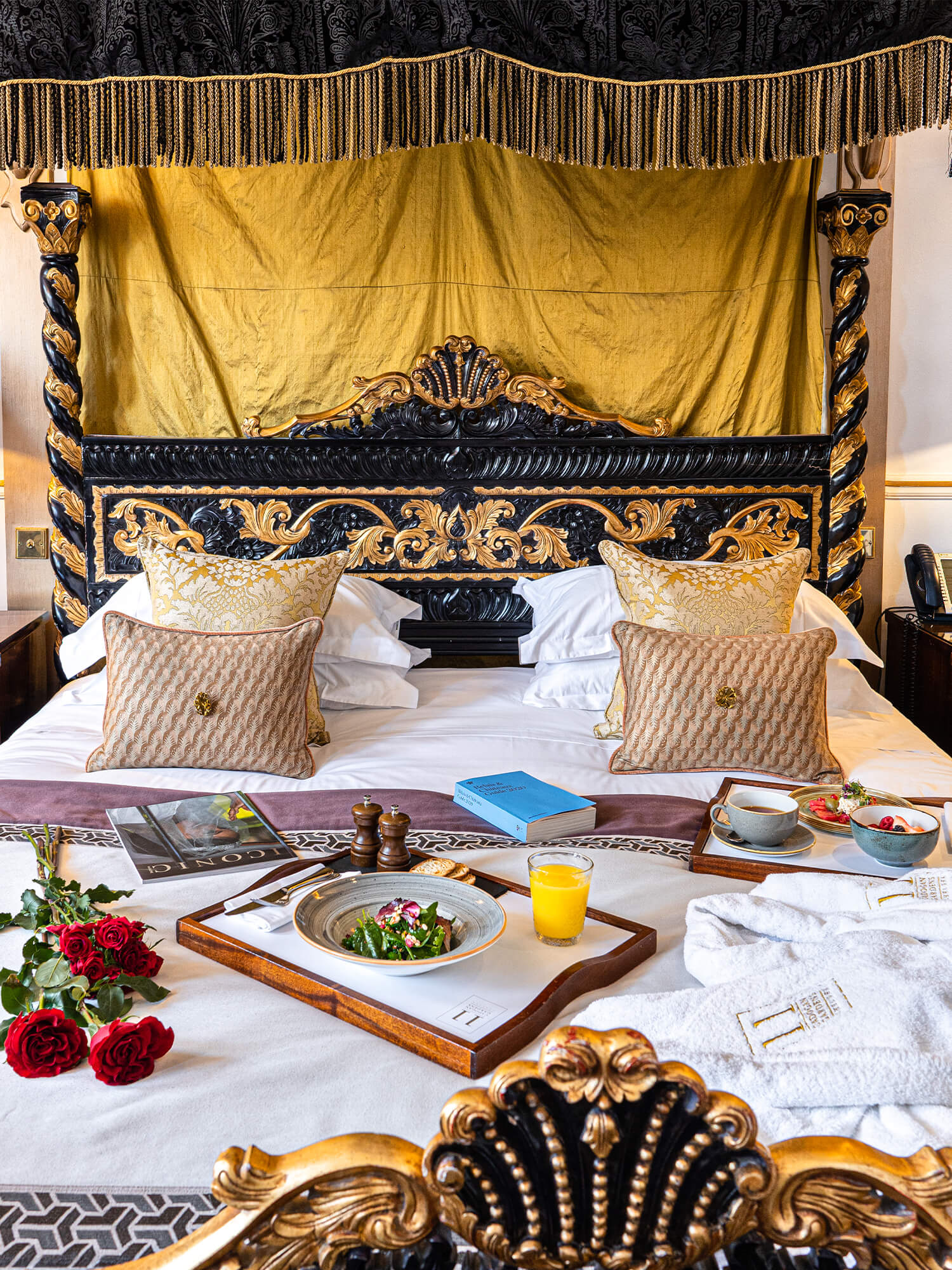 Breakfast on bed inside the Sloane Suite at 11 Cadogan Gardens chelsea hotel london 