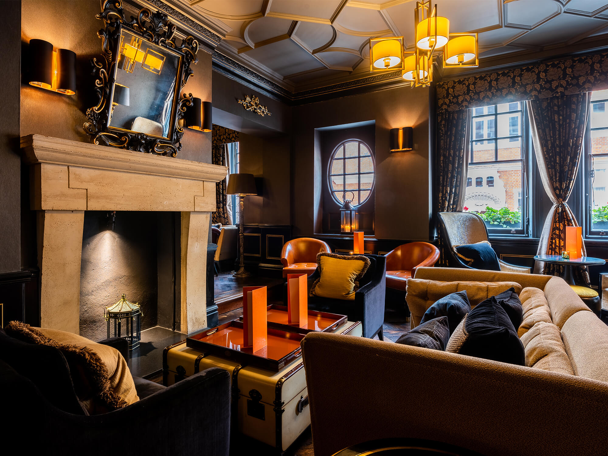 Fireplace inside the Chelsea London Cocktail Bar at 11 Cadogan Gardens